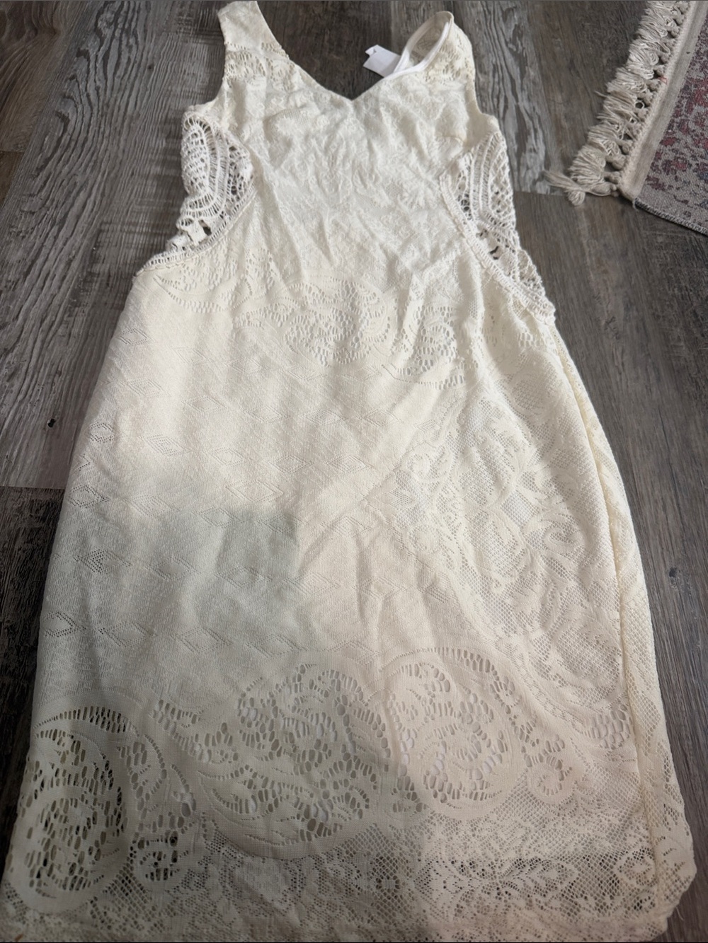 Charlotte Russe Ivory Lace Midi Dress with Side Cutouts